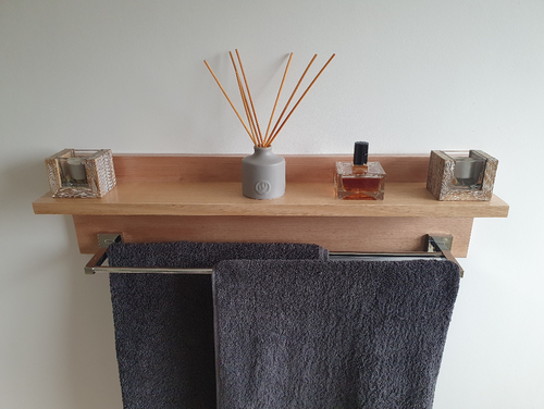 Tasmanian Oak 70cm Bathroom Shelf with Dual Chrome Towel Rail